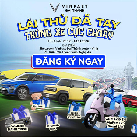 TUẦN LỄ LÁI THỬ XE ĐIỆN VINFAST TẠI NGHỆ AN VỚI CƠ HỘI TRÚNG QUÀ TẶNG 30 TRIỆU ĐỒNG